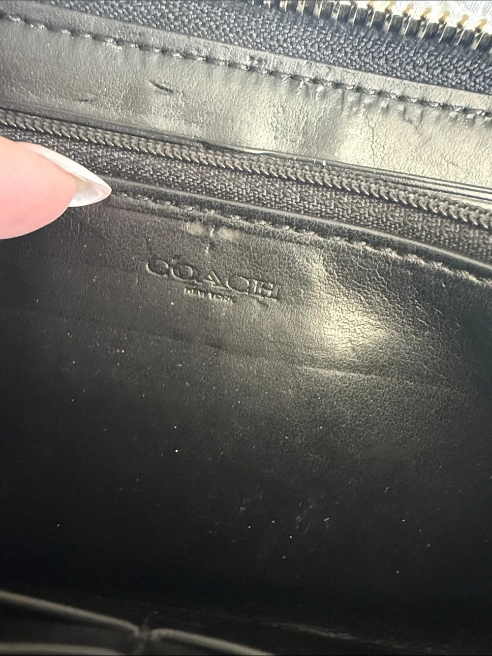 !!SOLD!! Coach Black Signature Zip Wallet with silver Logo